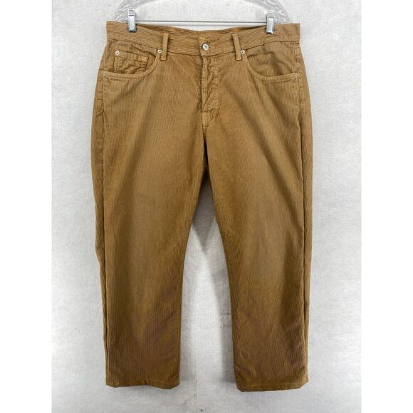 7 FOR ALL MANKIND Pants Mens 36 Corduroy Cotton Button Fly 5-Pocket Brown USA - Picture 1 of 16